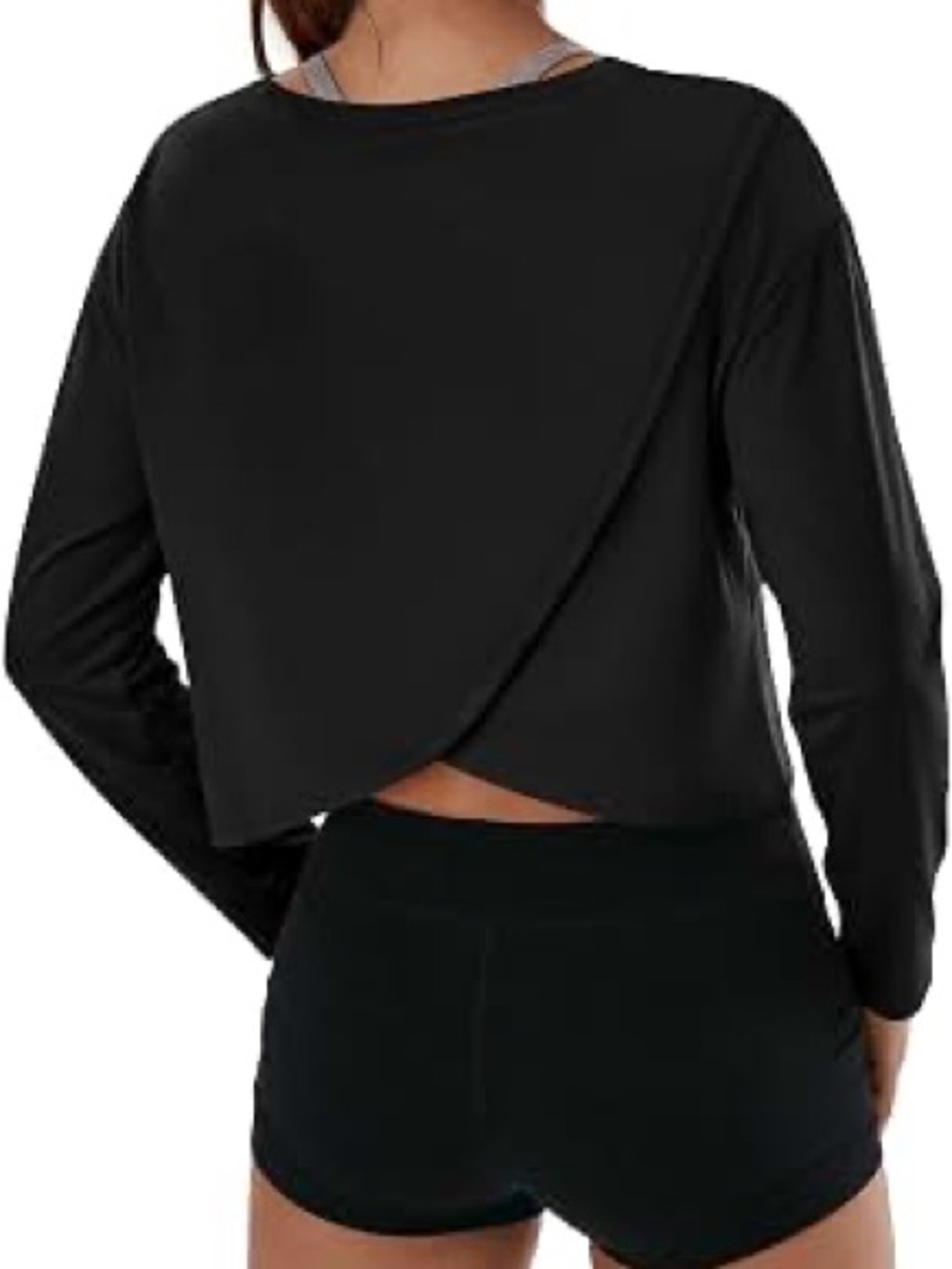 Fabletics Black Open-Back Cropped Long-Sleeve Top